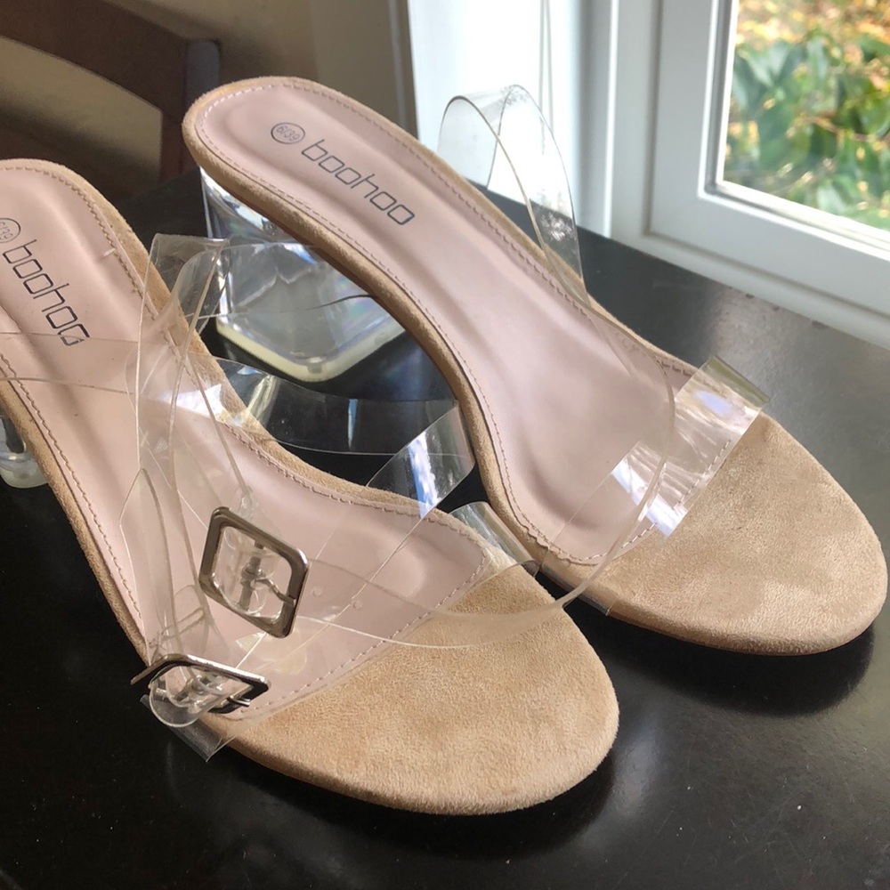 Boohoo clear heel strappy sandals size 6